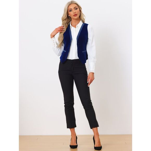 Velvet Suit Waistcoat Retro Sleeveless Steampunk Blazer Dressy Vest Dark Blue - Picture 4 of 6